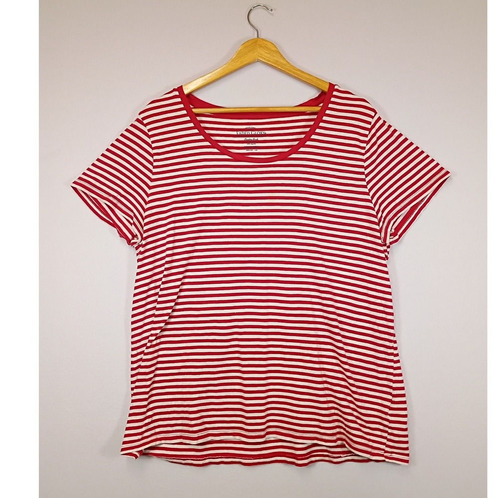 Nautical Faded Glory Womens XXL Red White Striped Short Sleeve Cotton Scoop Tee